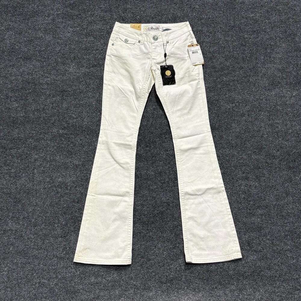 Akdmks Jeans Womens 24 Off White Light Wash Low Rise Bootcut Stretch Embroidered